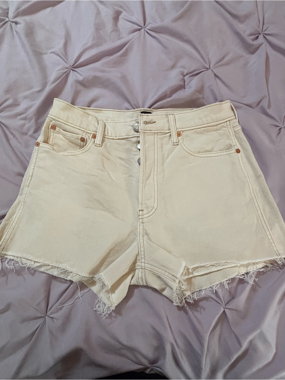NWT GAP High-Waist Cream Denim Shorts with Frayed Hem